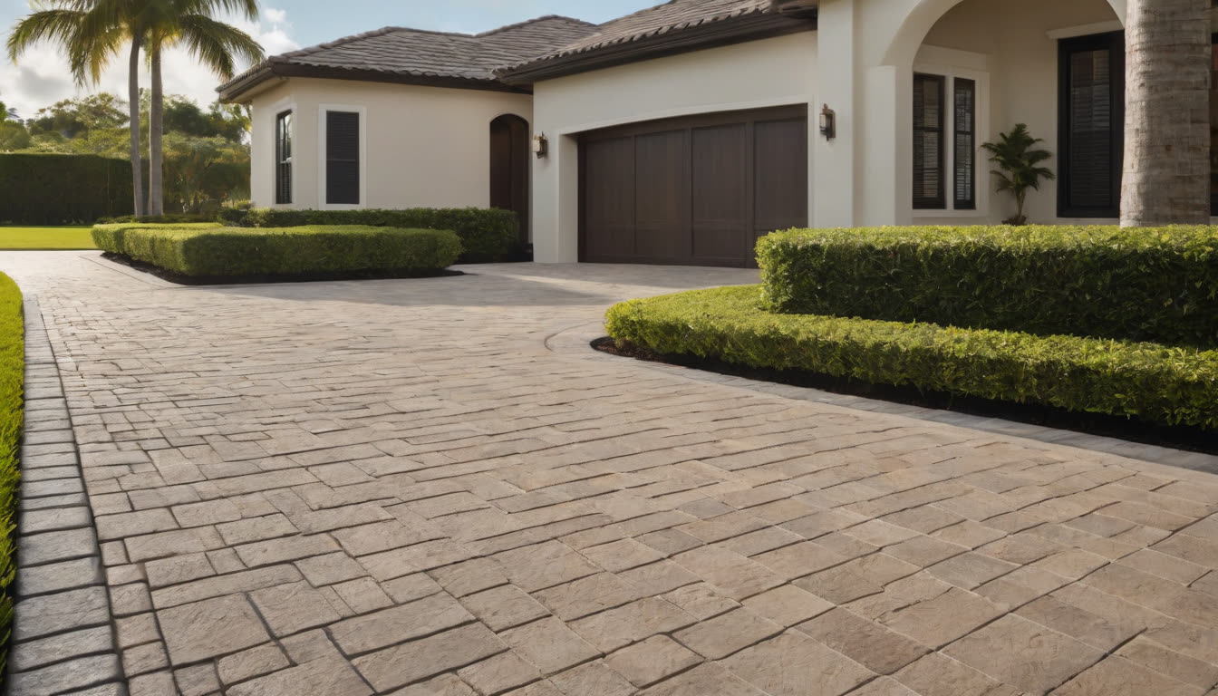 A beautifully maintained paved driveway in a sunny Florida neighborhood.