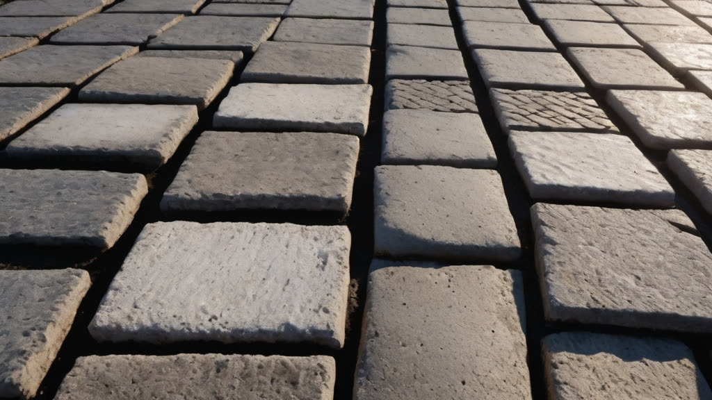 Close up of weathered pavers showing signs of environmental wear.