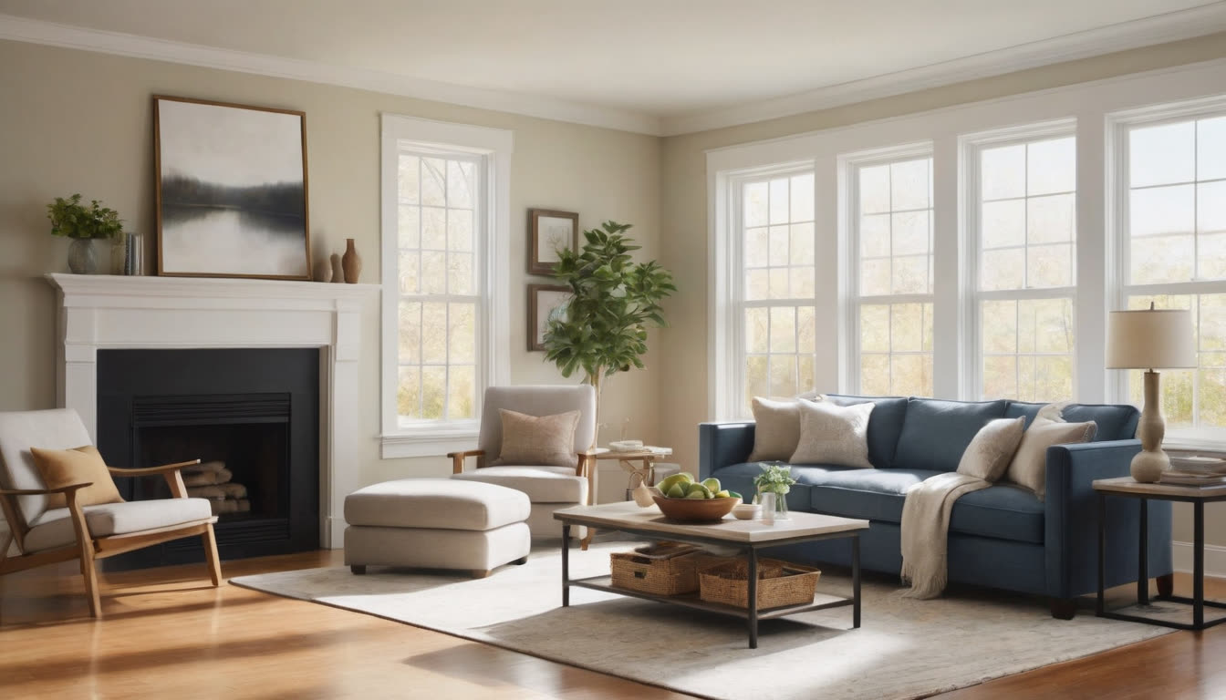 A bright, clean, and peaceful living room representing a well-maintained home.