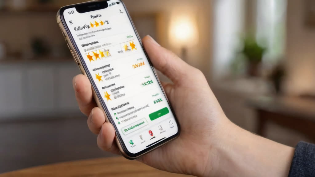 Checking online reviews on a smartphone to verify a cleaning service.