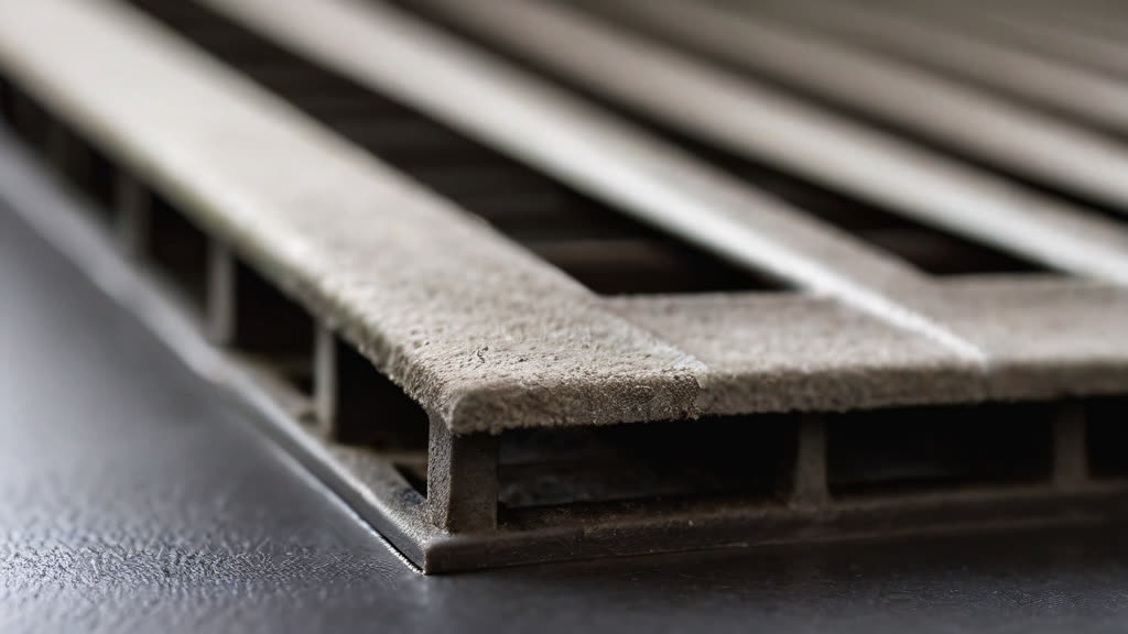 Close up of an air vent showing dust buildup.