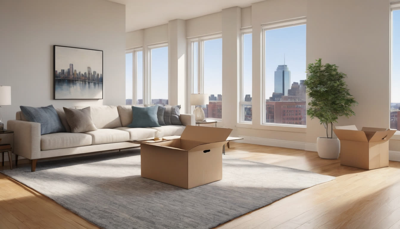 A clean and bright living room prepared for a move-in reset.