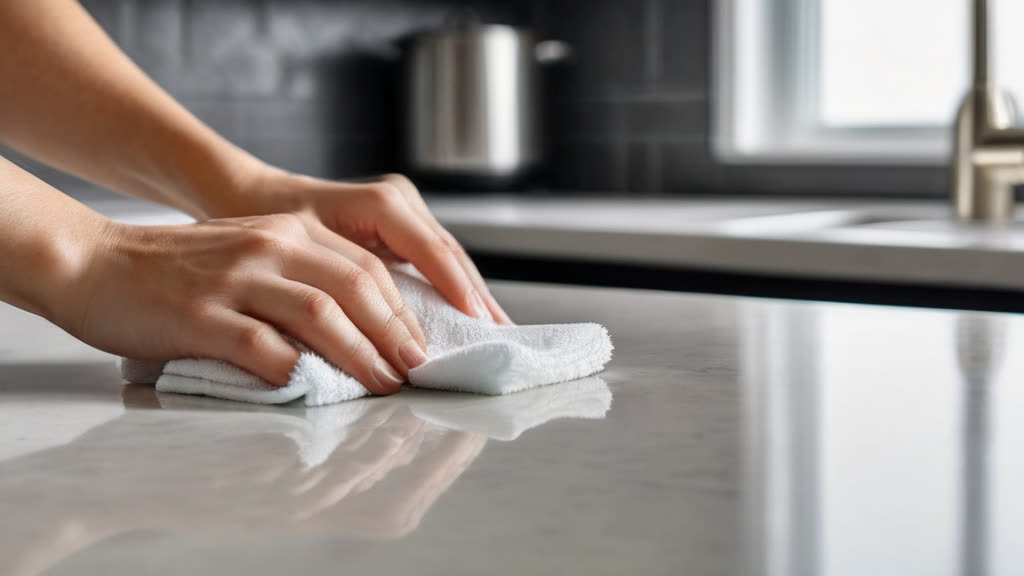 Cleaning a kitchen countertop using the zone method.