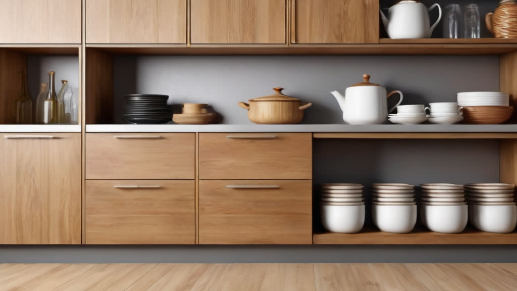 A freshly cleaned and emptied kitchen cabinet.