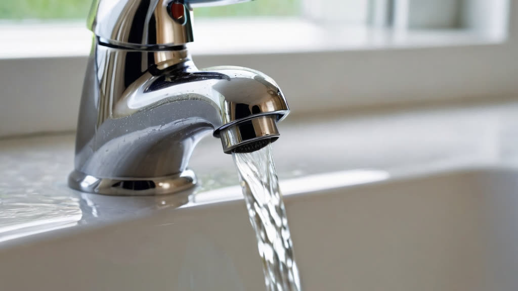 Close up of hard water mineral buildup on a chrome faucet.