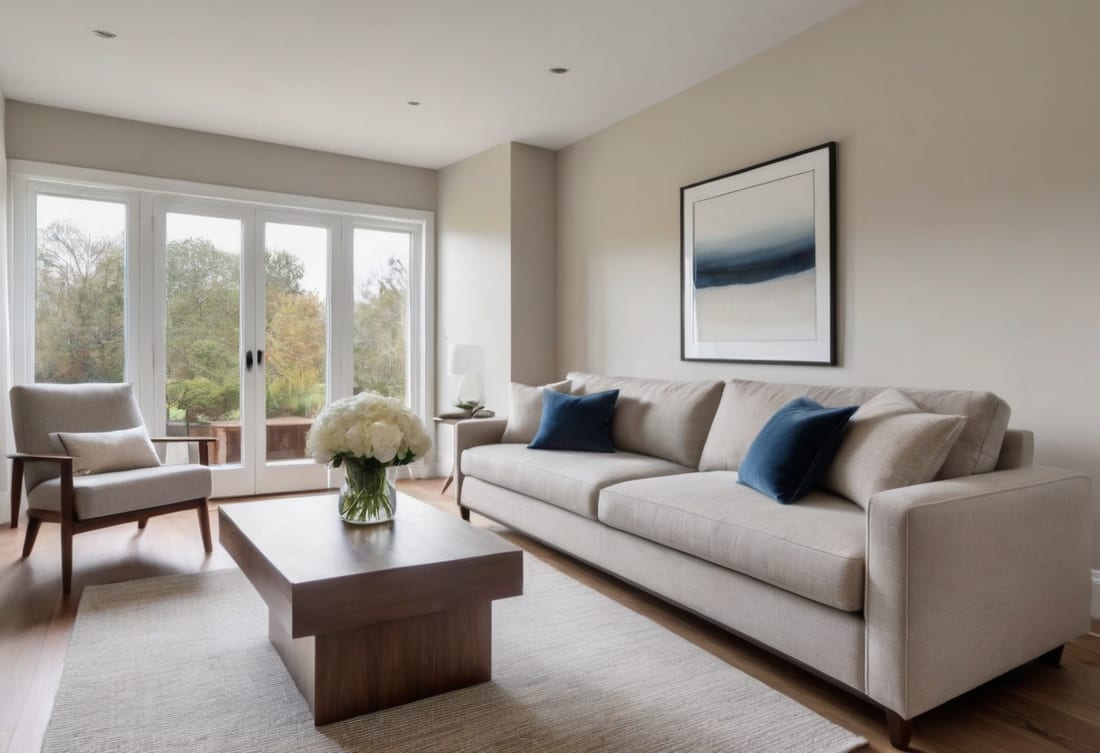 Bright, spotless living room after a professional house cleaning