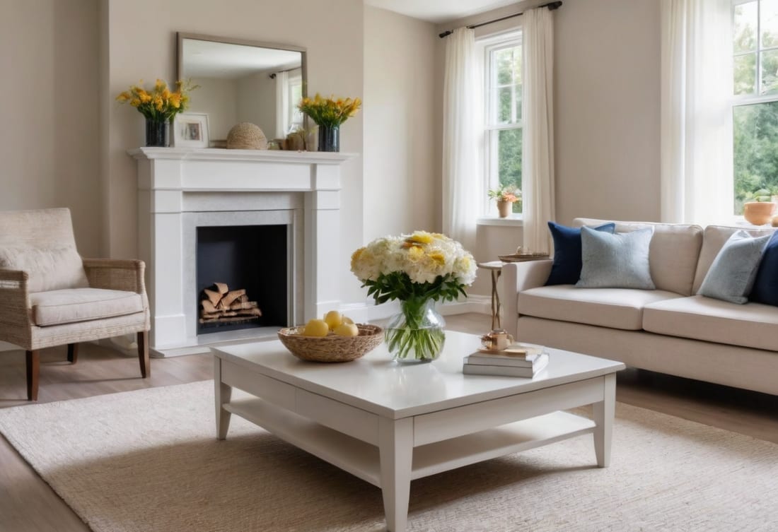 A bright, spotless, welcoming living room